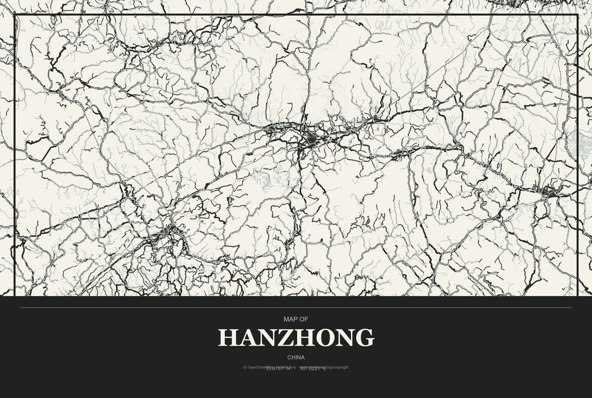 Hanzhong, China City Map Aluminum Sign in Museum Plaque style