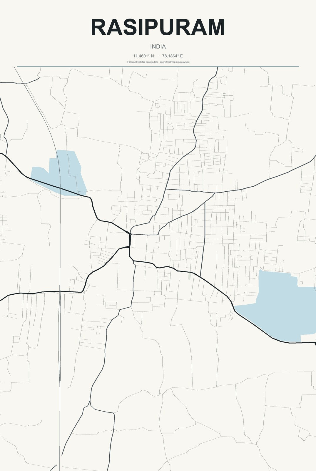 Rasipuram, India City Map Aluminum Sign in Headline Atlas style