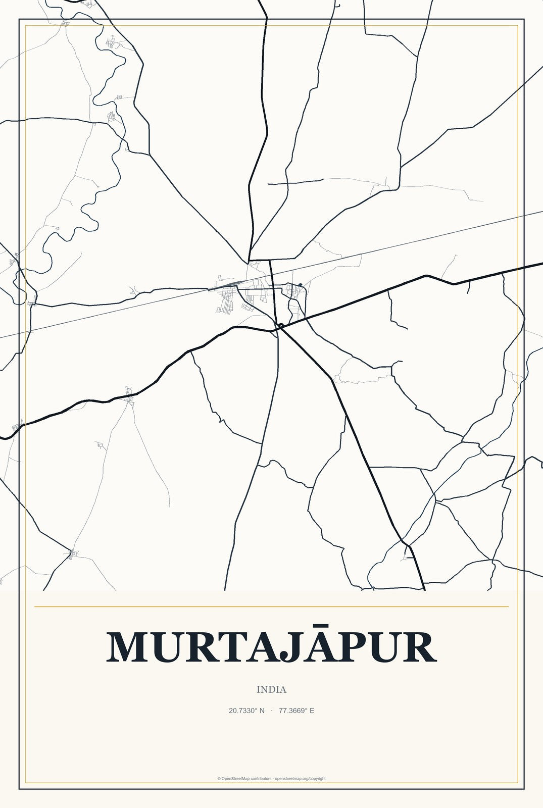 Murtajāpur, India City Map Aluminum Sign in Citrine Modern style