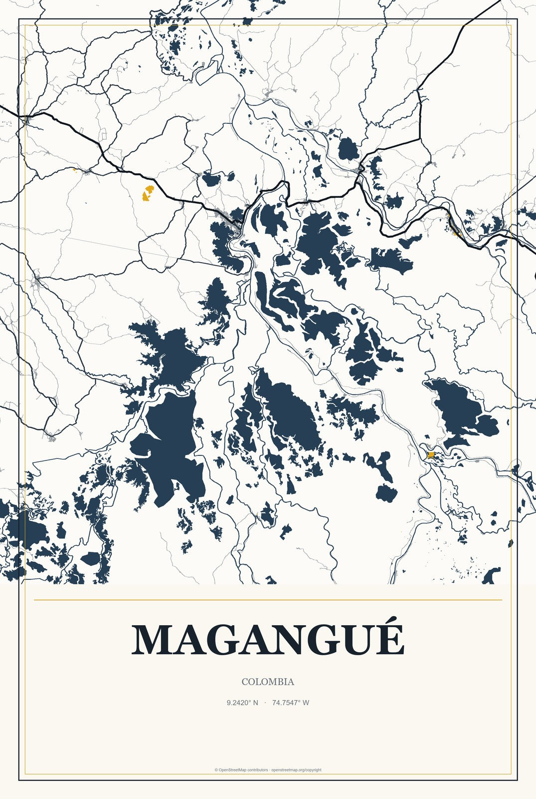 Magangué, Colombia City Map Aluminum Sign in Citrine Modern style