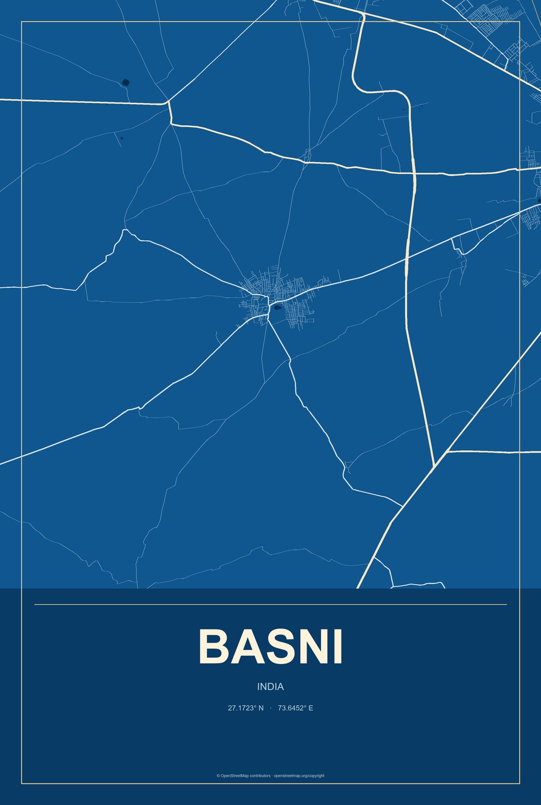 Basni, India City Map Aluminum Sign in Harbor Cobalt style