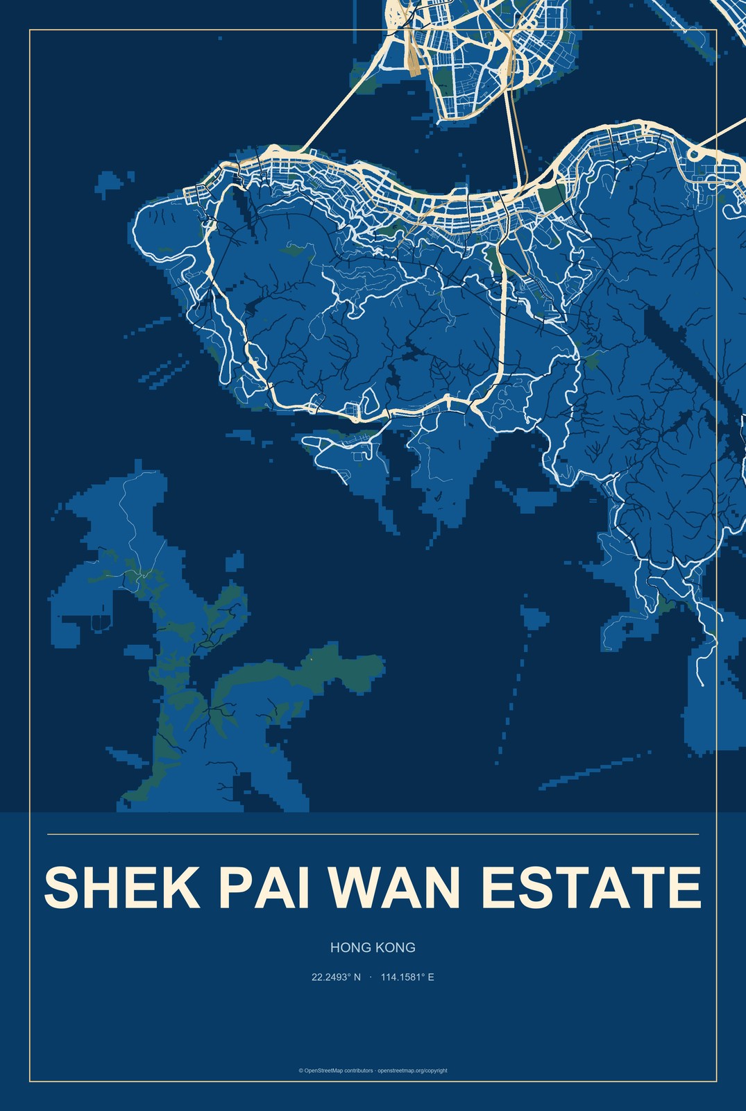 Shek Pai Wan Estate, Hong Kong City Map Aluminum Sign in Harbor Cobalt style