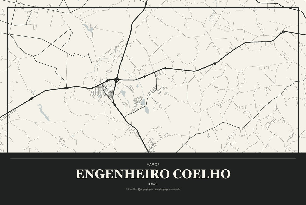 Engenheiro Coelho, Brazil City Map Aluminum Sign in Museum Plaque style