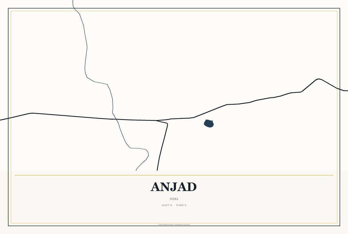 Anjad, India City Map Aluminum Sign in Citrine Modern style