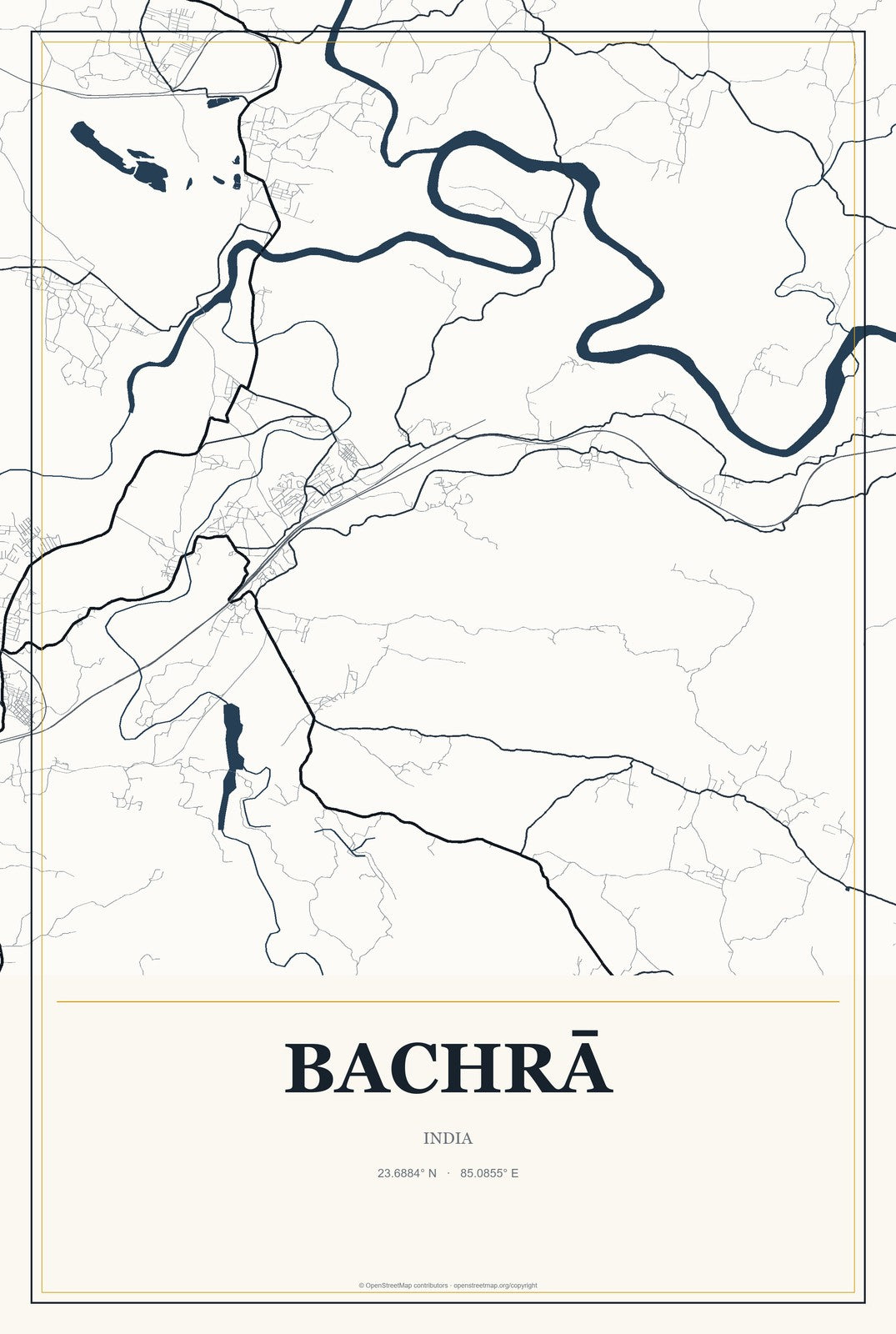 Bachrā, India City Map Aluminum Sign in Citrine Modern style