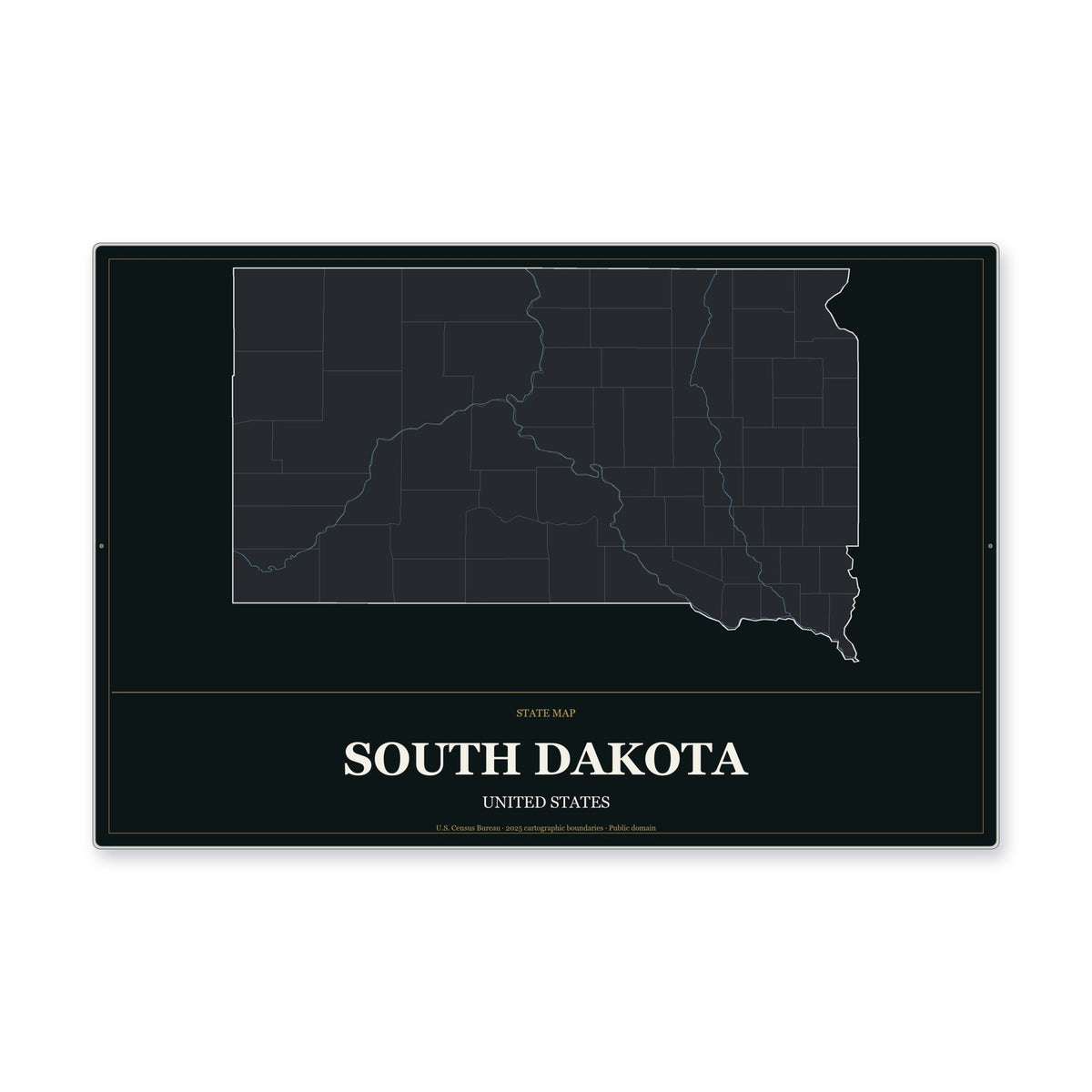South Dakota state map aluminum sign in Metropolitan Noir style