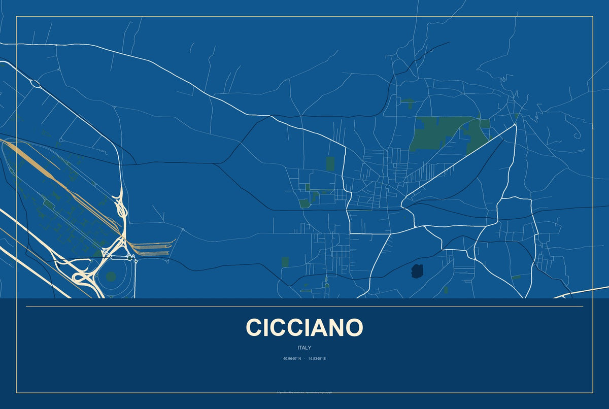 Cicciano, Italy City Map Aluminum Sign in Harbor Cobalt style