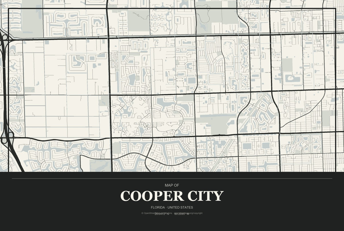 Cooper City, Florida City Map Aluminum Sign in Museum Plaque style