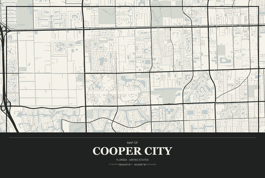 Cooper City, Florida City Map Aluminum Sign in Museum Plaque style