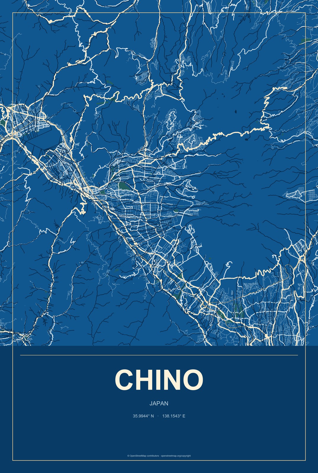 Chino, Japan City Map Aluminum Sign in Harbor Cobalt style