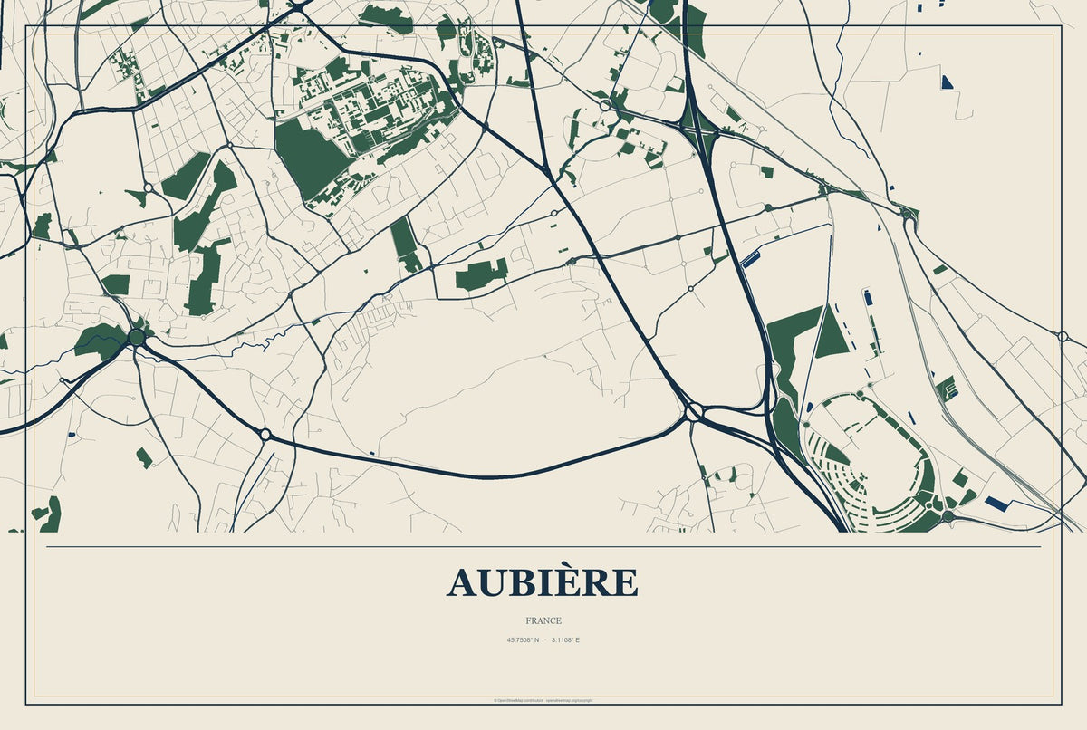 Aubière, France City Map Aluminum Sign in Coastal Cutout style
