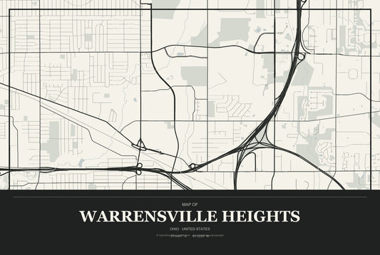 Warrensville Heights, Ohio City Map Aluminum Sign in Museum Plaque style