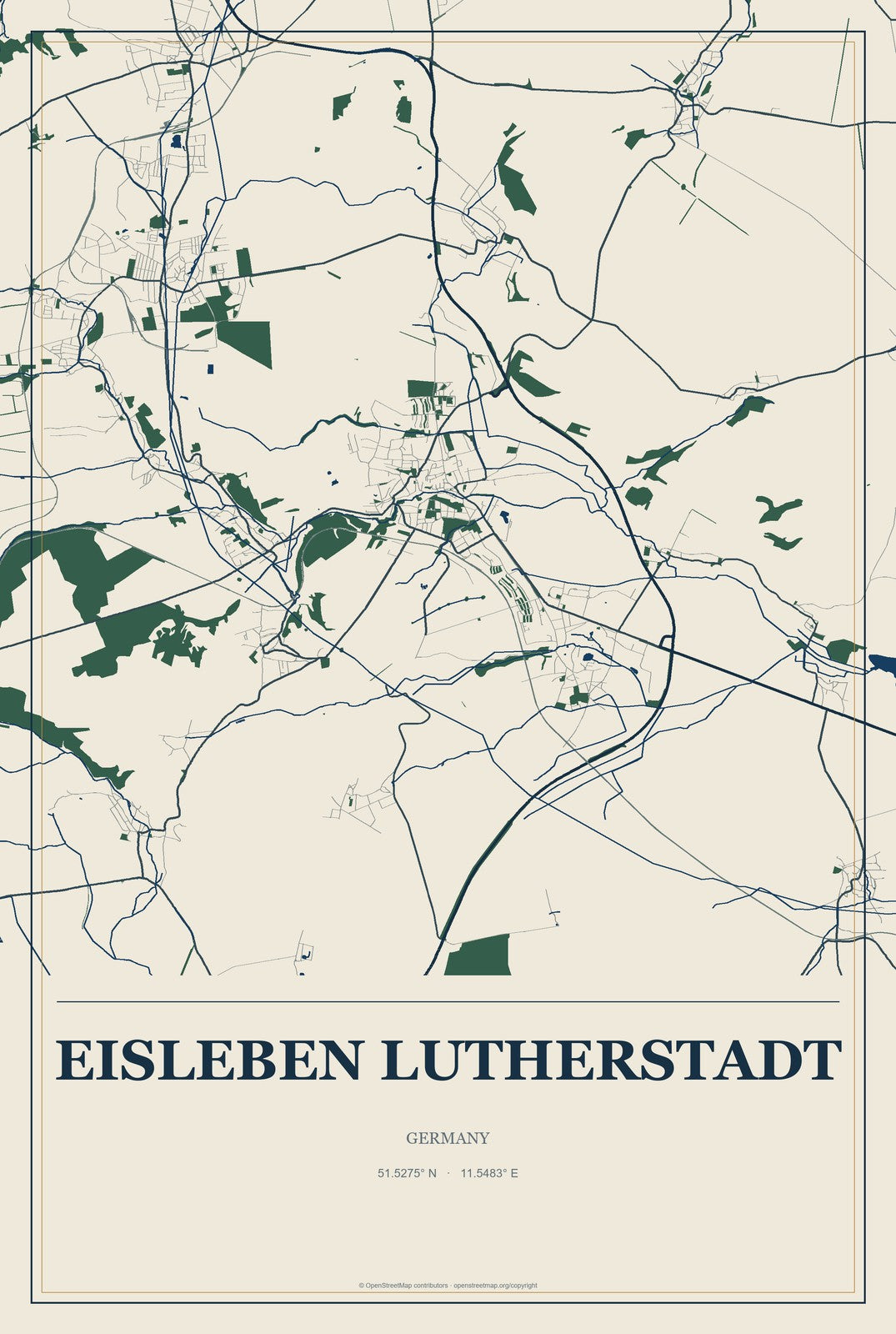 Eisleben Lutherstadt, Germany City Map Aluminum Sign in Coastal Cutout style