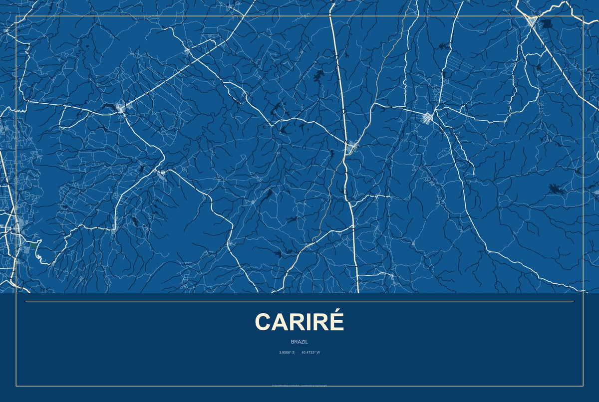 Cariré, Brazil City Map Aluminum Sign in Harbor Cobalt style