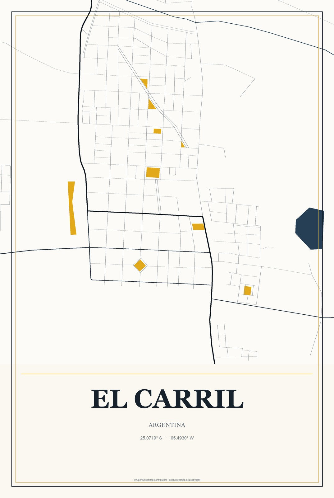 El Carril, Argentina City Map Aluminum Sign in Citrine Modern style