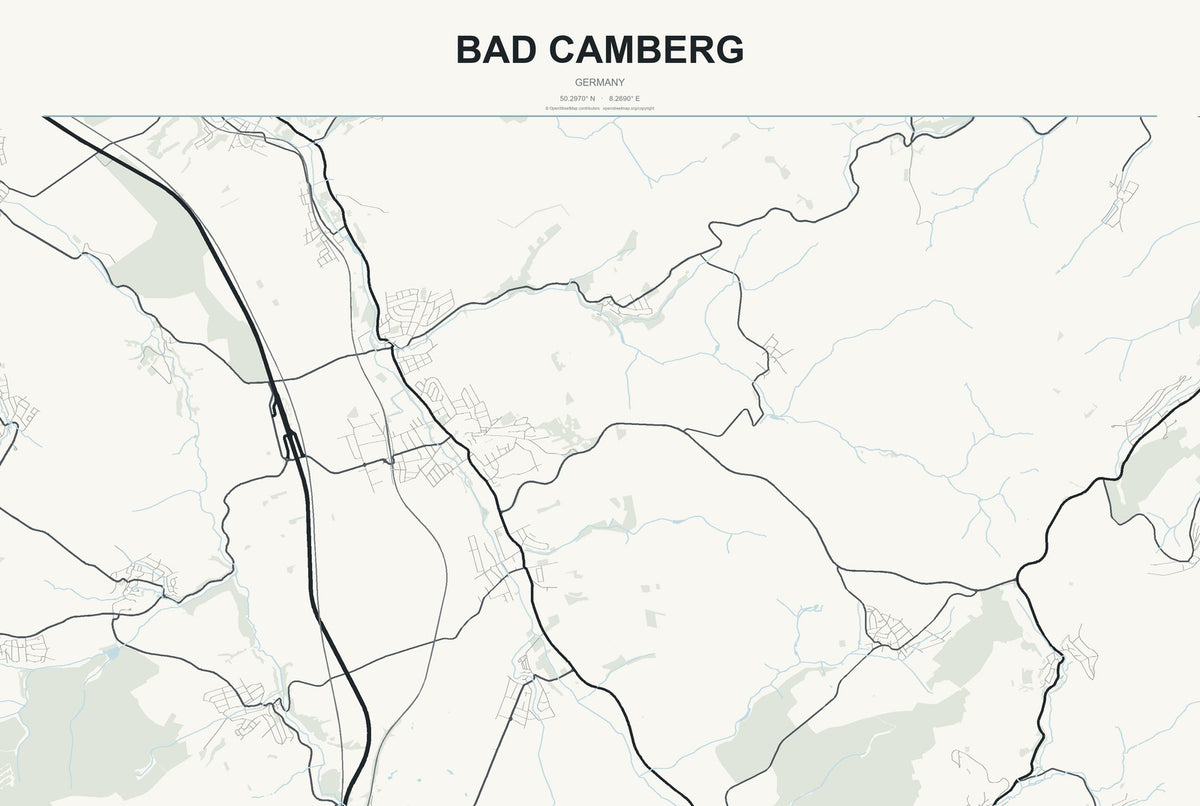 Bad Camberg, Germany City Map Aluminum Sign in Headline Atlas style