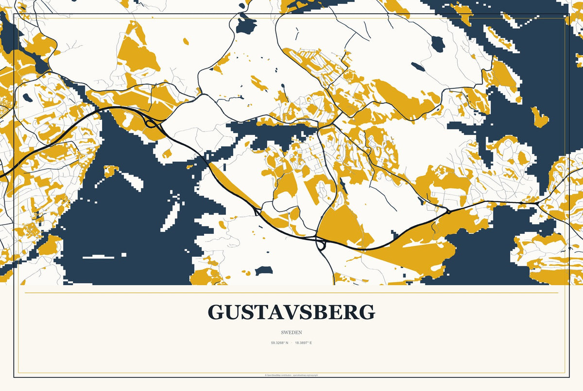 Gustavsberg, Sweden City Map Aluminum Sign in Citrine Modern style
