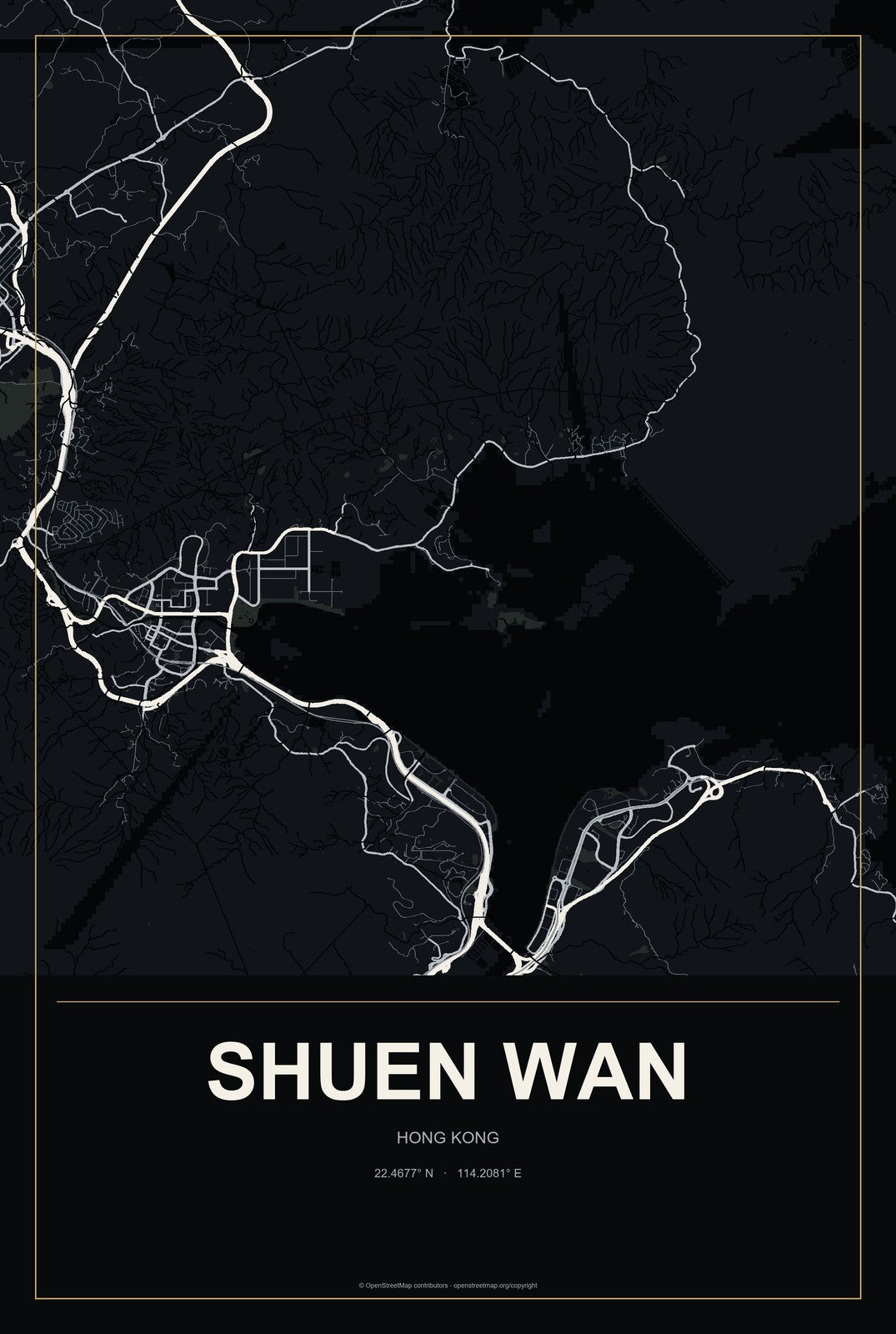 Shuen Wan, Hong Kong City Map Aluminum Sign in Metropolitan Noir style