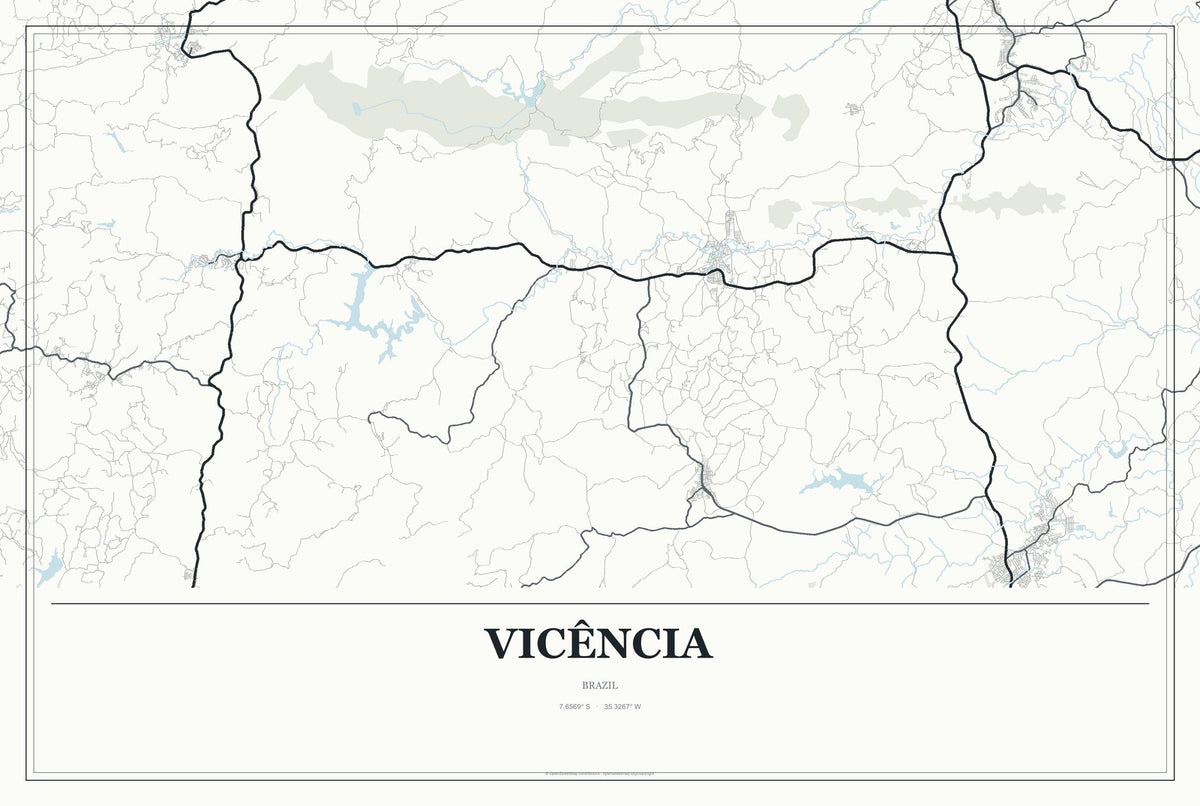 Vicência, Brazil City Map Aluminum Sign in Gallery Air style