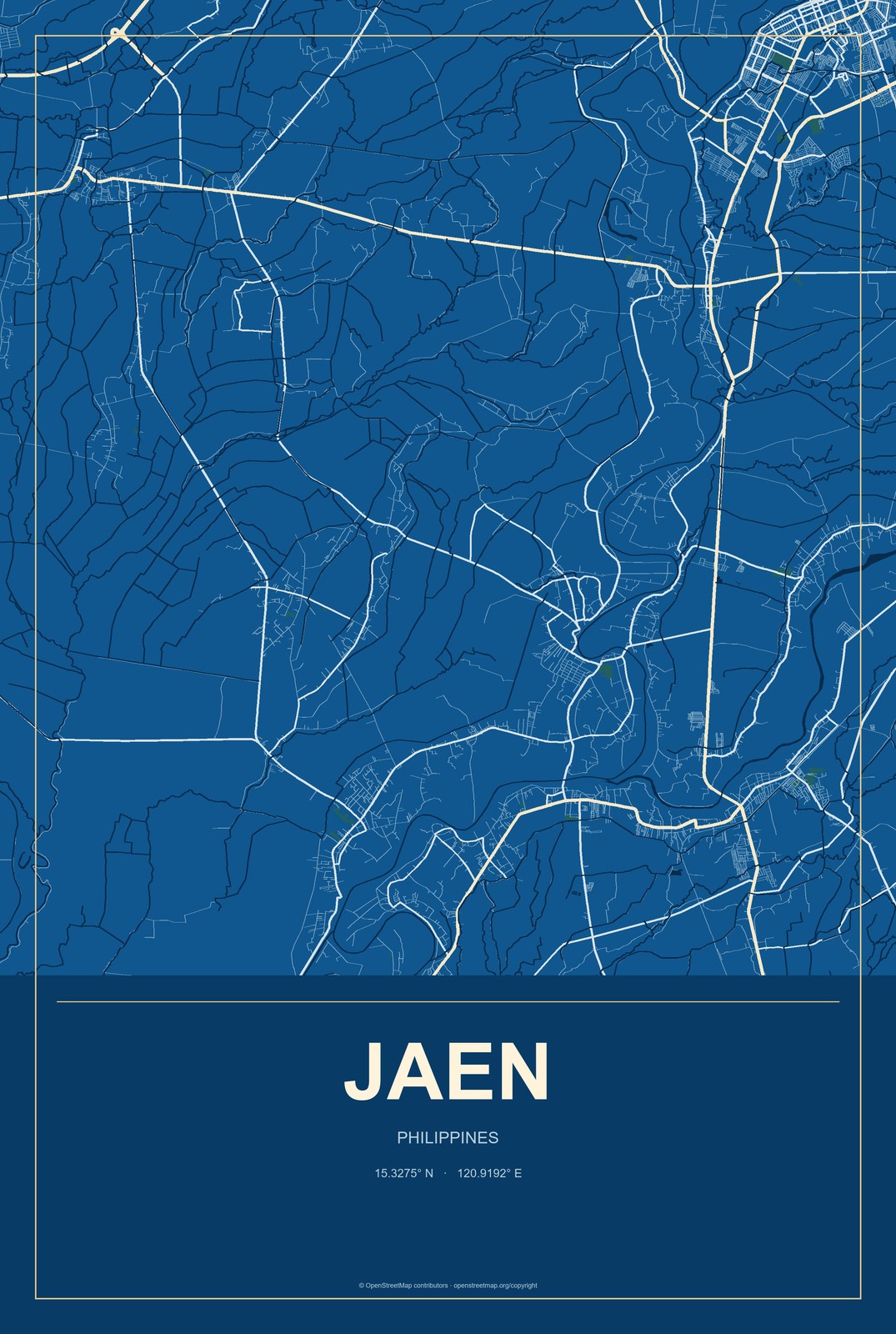Jaen, Philippines City Map Aluminum Sign in Harbor Cobalt style