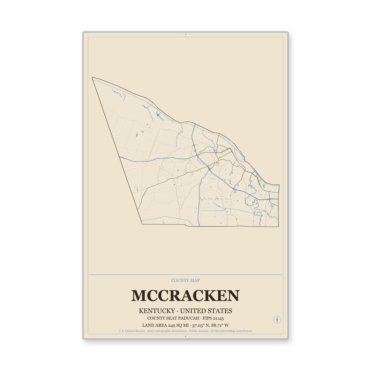 McCracken County, Kentucky Map Aluminum Sign in Heritage Nautical style