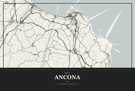 Ancona, Italy City Map Aluminum Sign in Museum Plaque style