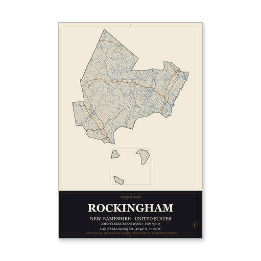 Rockingham County, New Hampshire Map Aluminum Sign in Museum Plaque style