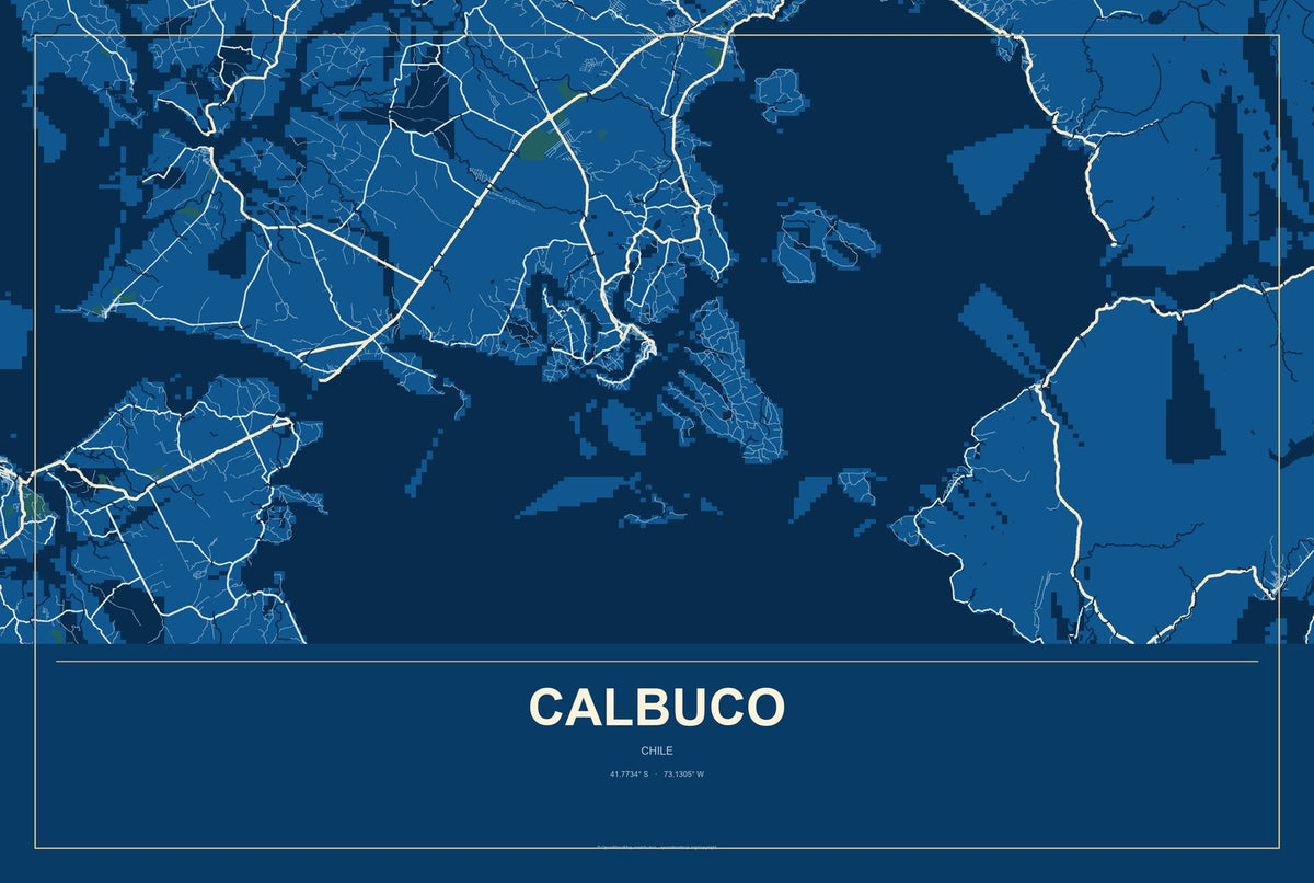 Calbuco, Chile City Map Aluminum Sign in Harbor Cobalt style
