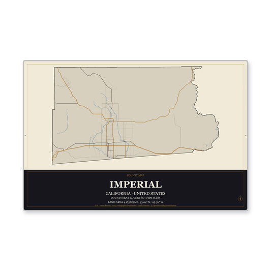 Imperial County, California Map Aluminum Sign in Museum Plaque style
