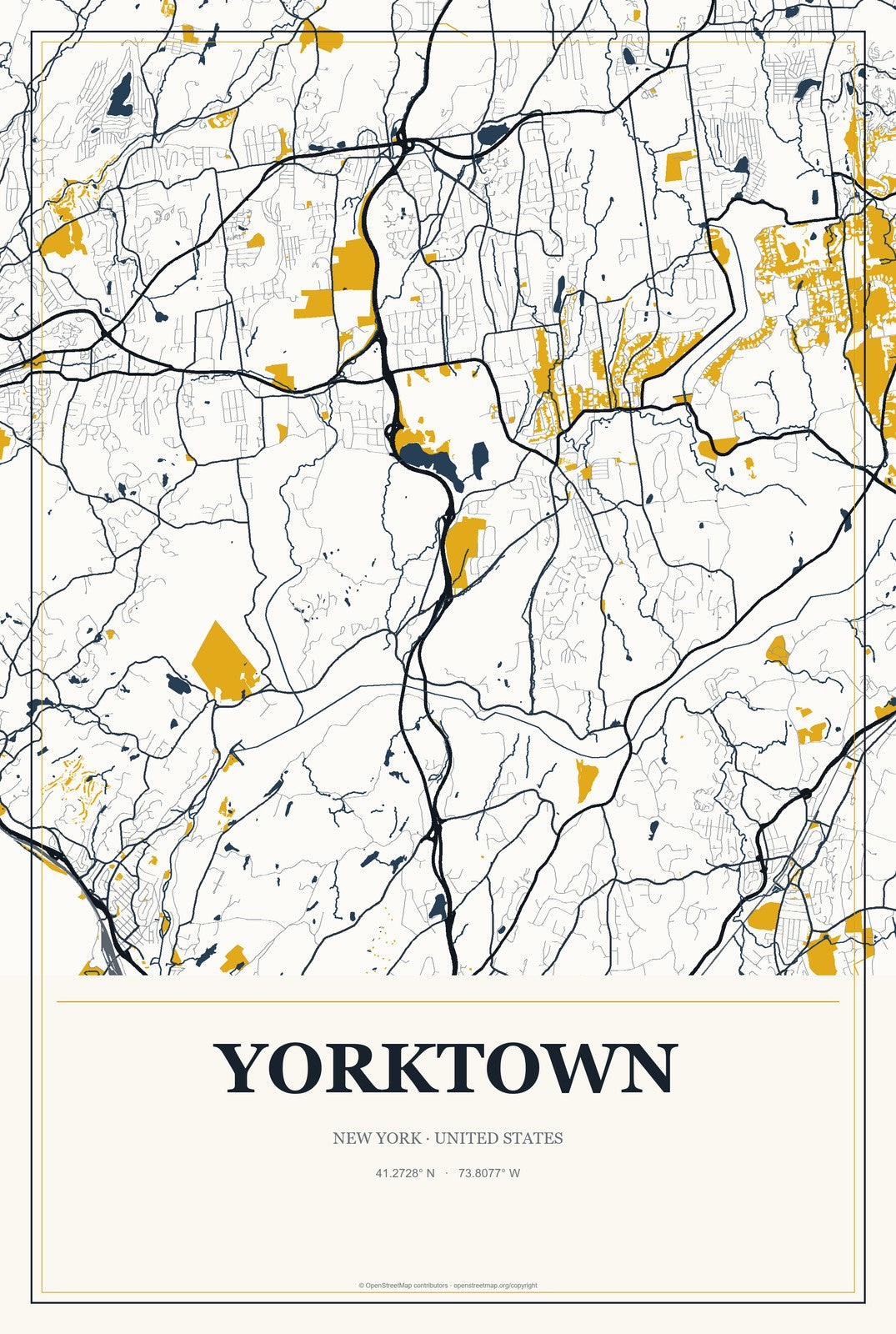 Yorktown, New York City Map Aluminum Sign in Citrine Modern style