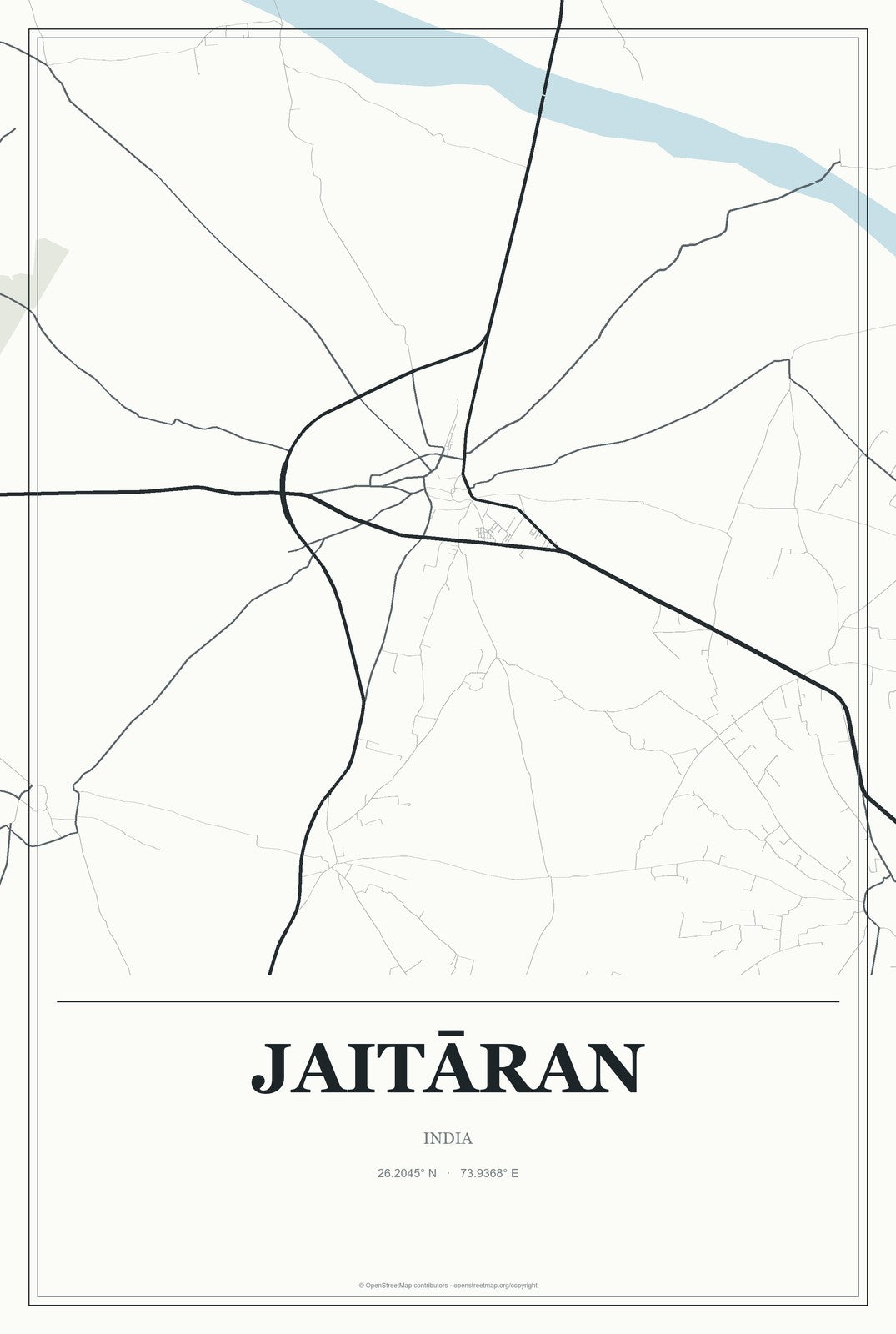 Jaitāran, India City Map Aluminum Sign in Gallery Air style