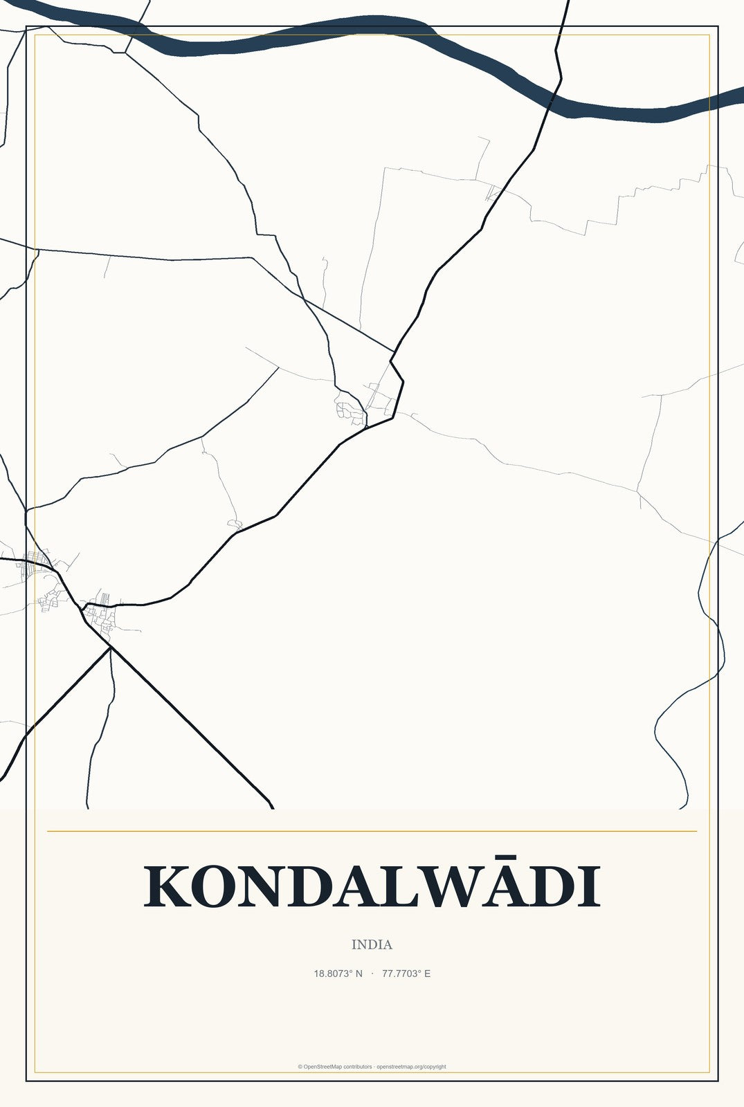 Kondalwādi, India City Map Aluminum Sign in Citrine Modern style