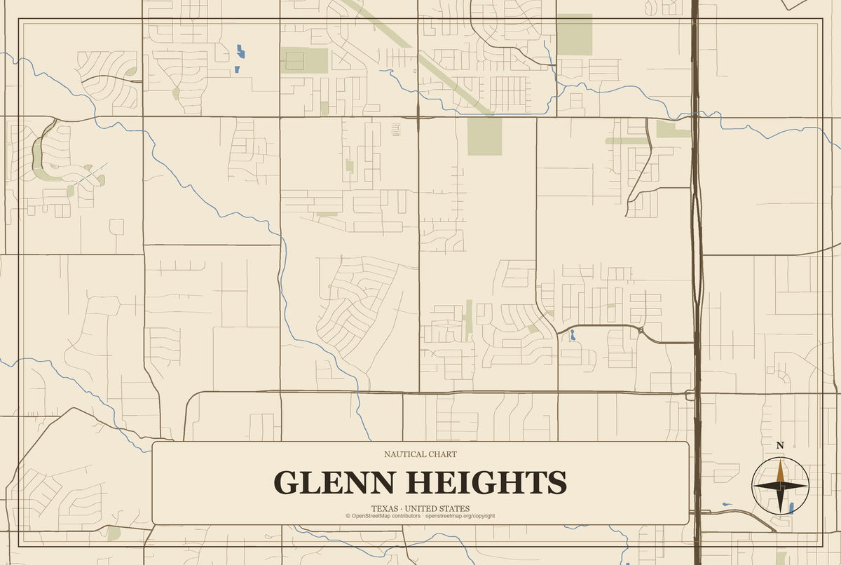 Glenn Heights, Texas City Map Aluminum Sign in Heritage Nautical style