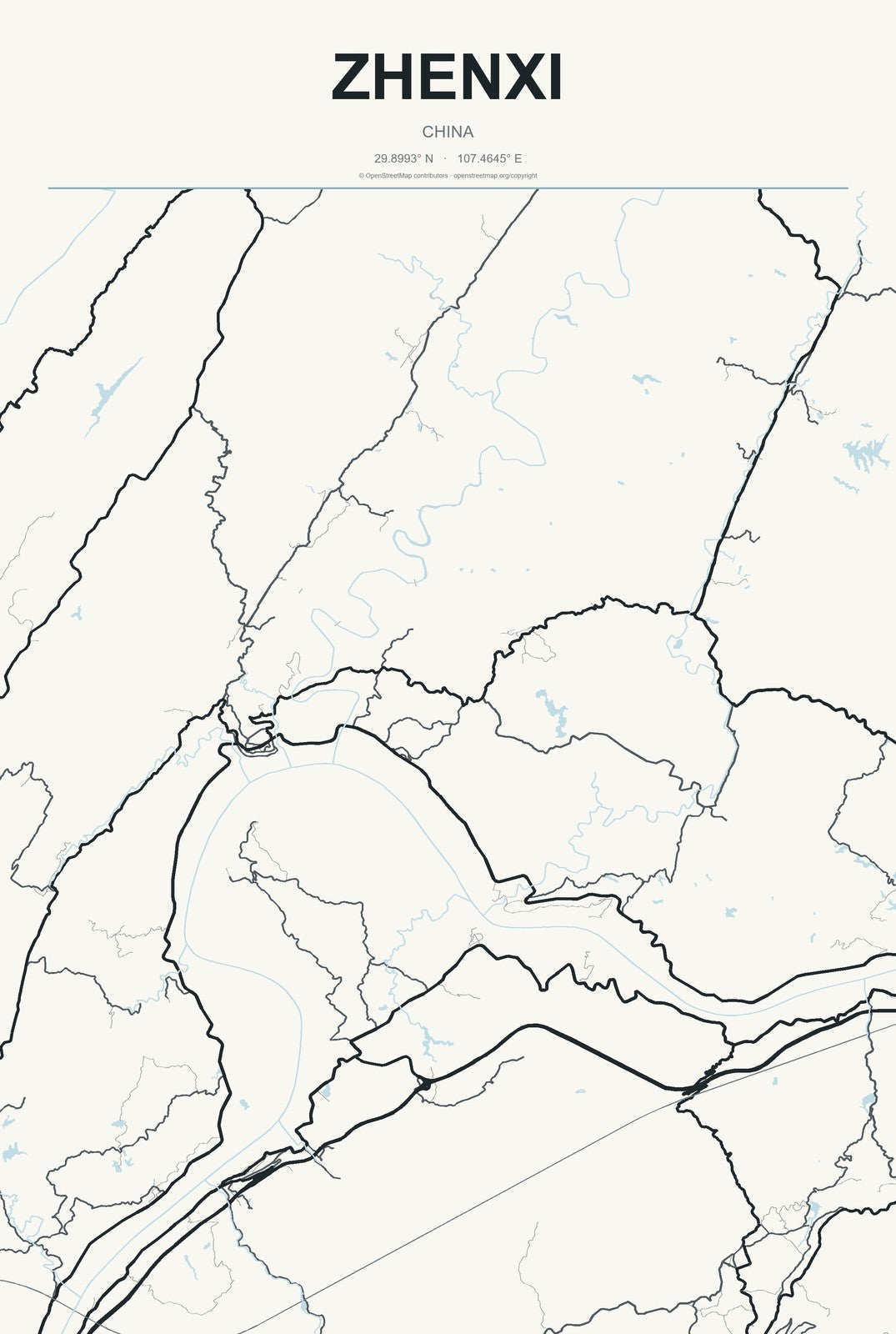 Zhenxi, China City Map Aluminum Sign in Headline Atlas style