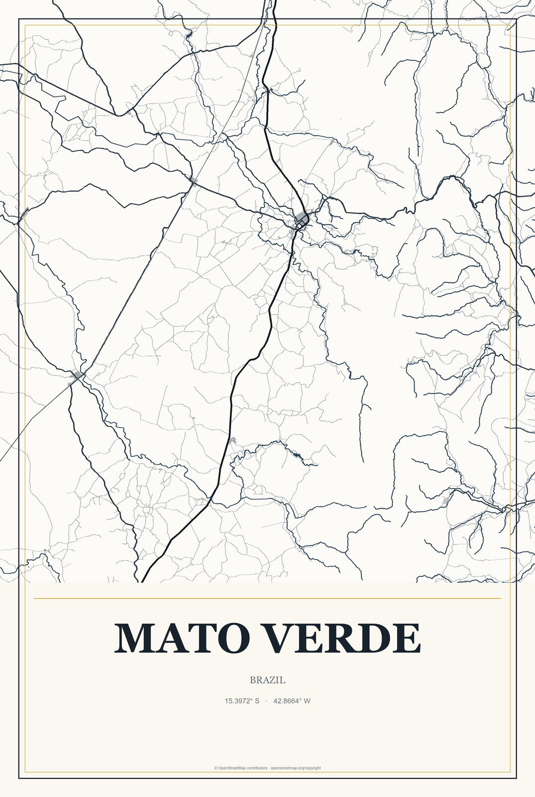 Mato Verde, Brazil City Map Aluminum Sign in Citrine Modern style