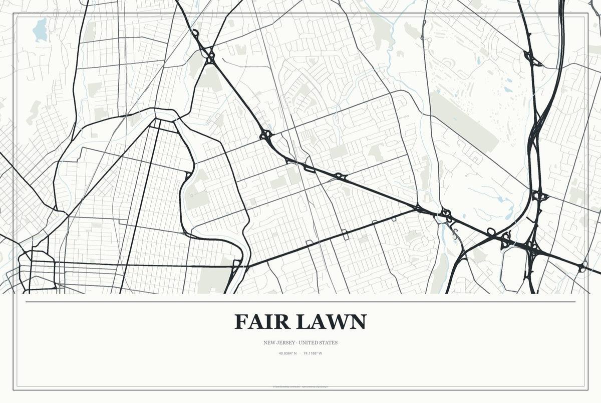 Fair Lawn, New Jersey City Map Aluminum Sign in Gallery Air style