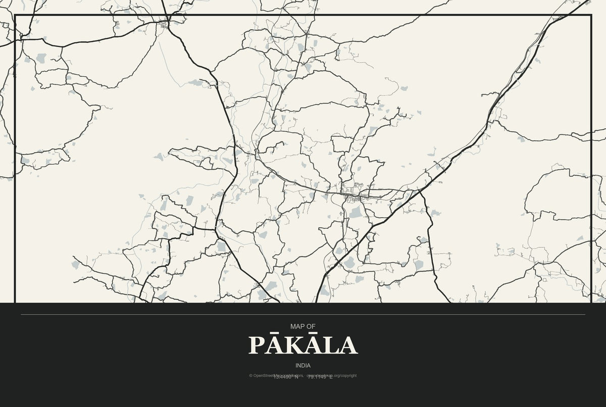 Pākāla, India City Map Aluminum Sign in Museum Plaque style