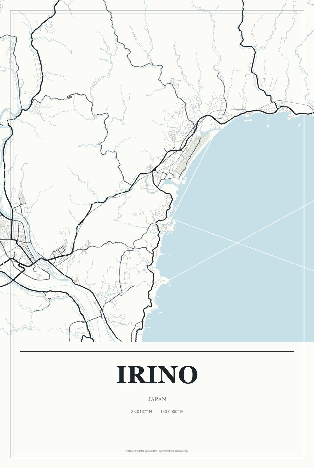 Irino, Japan City Map Aluminum Sign in Gallery Air style