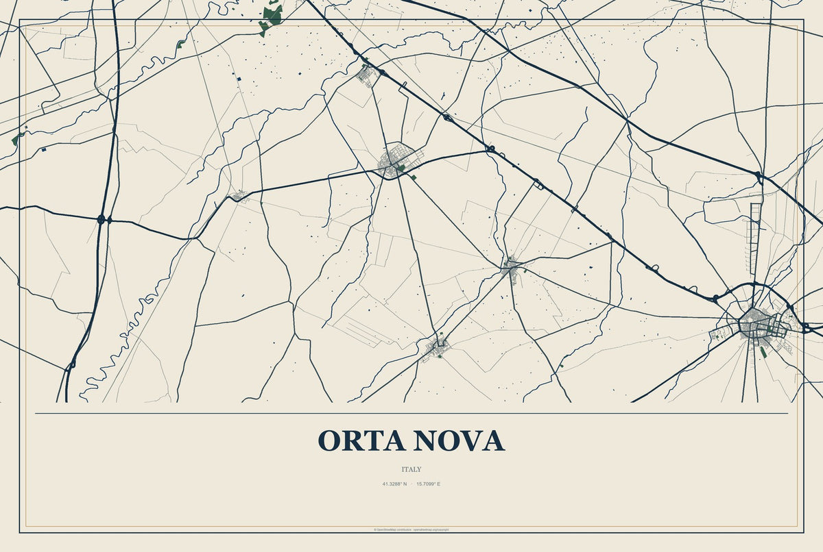 Orta Nova, Italy City Map Aluminum Sign in Coastal Cutout style