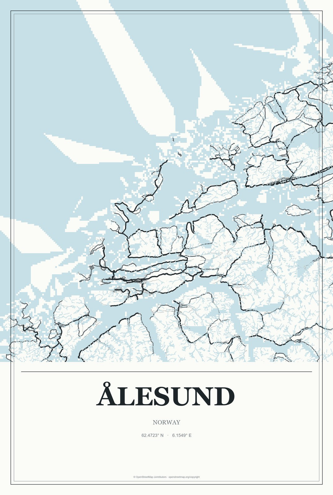 Ålesund, Norway City Map Aluminum Sign in Gallery Air style