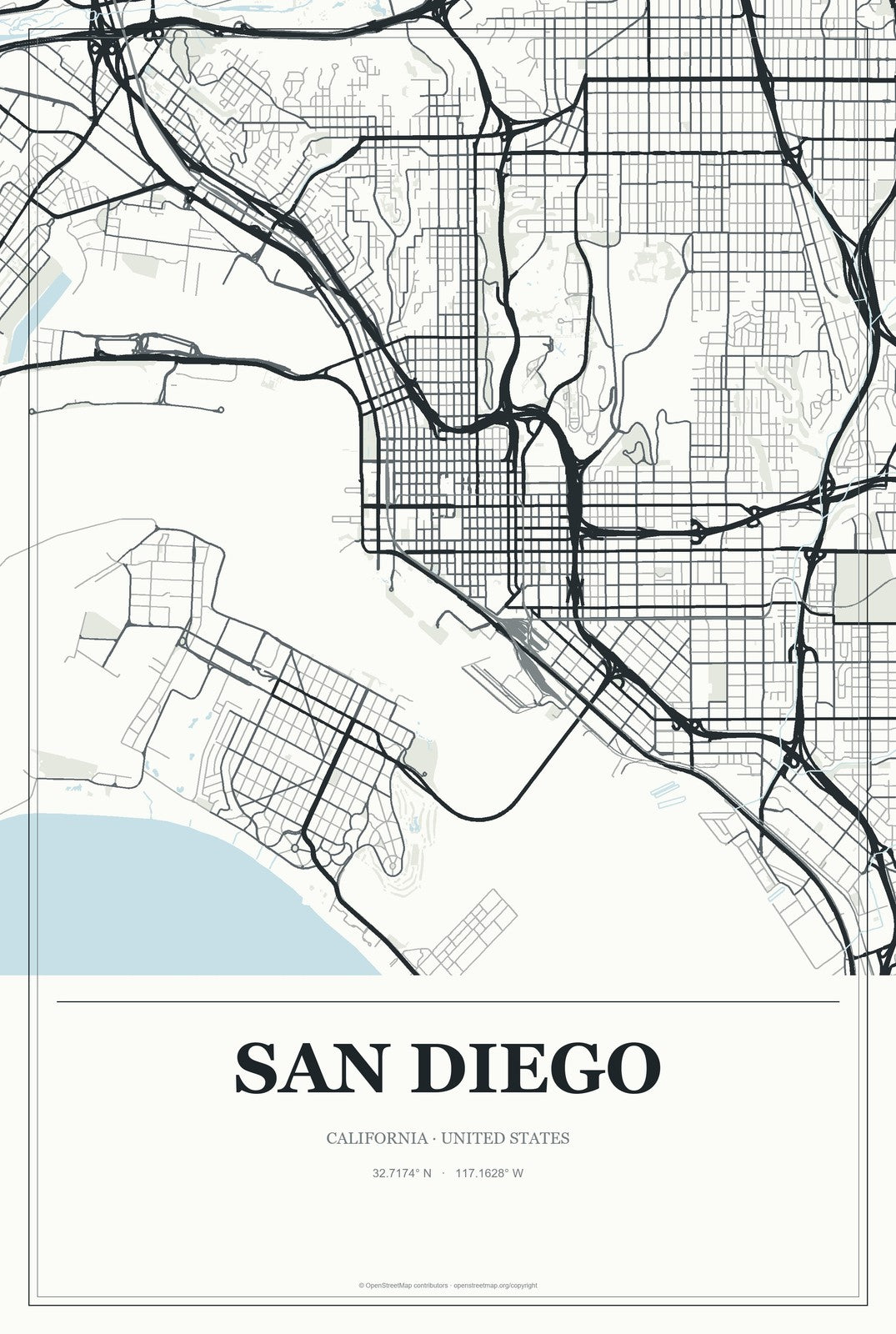 San Diego, California City Map Aluminum Sign in Gallery Air style