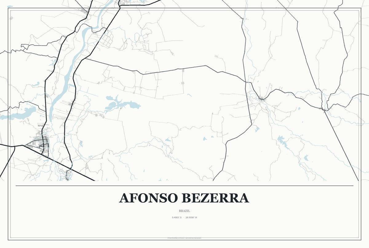 Afonso Bezerra, Brazil City Map Aluminum Sign in Gallery Air style