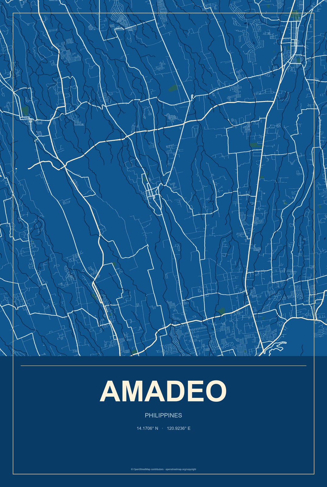 Amadeo, Philippines City Map Aluminum Sign in Harbor Cobalt style