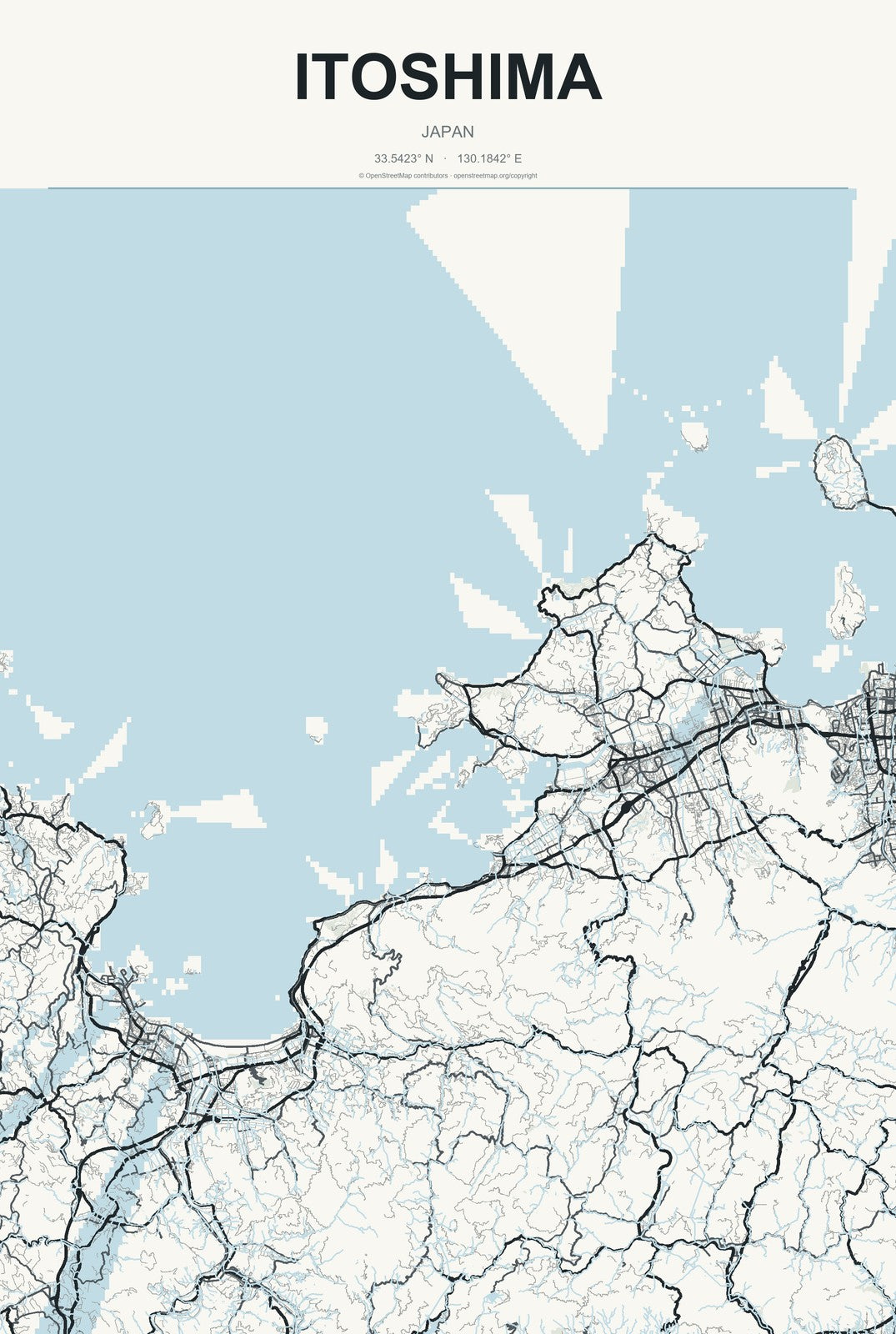 Itoshima, Japan City Map Aluminum Sign in Headline Atlas style