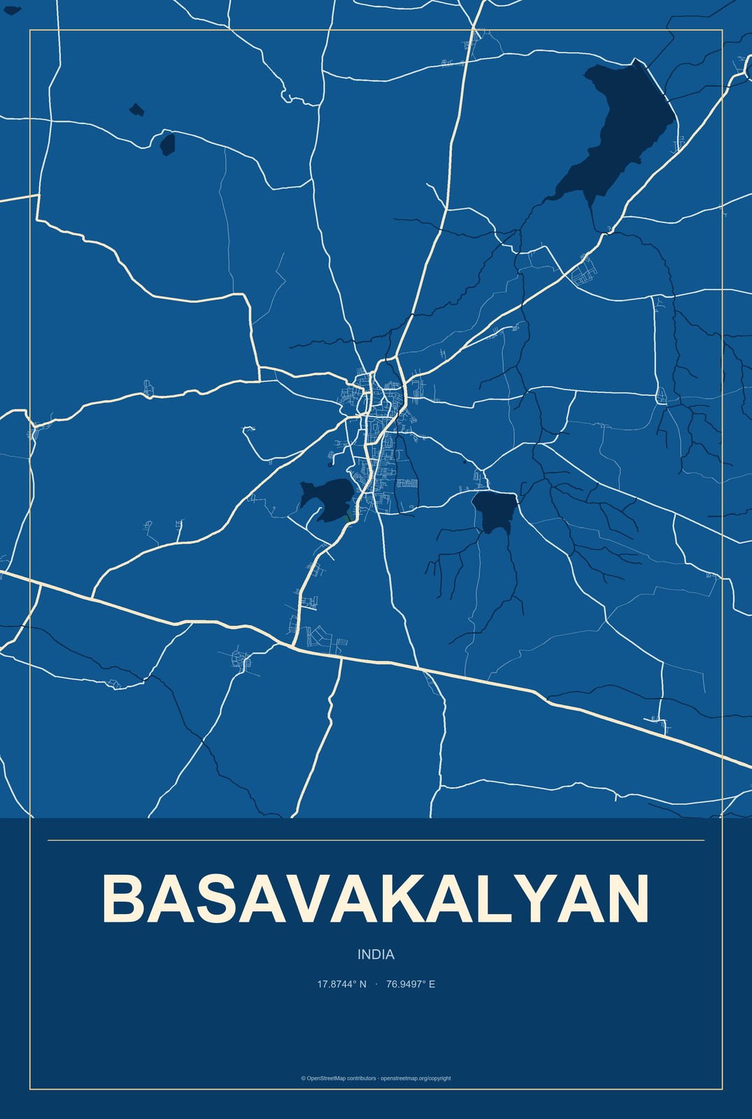 Basavakalyan, India City Map Aluminum Sign in Harbor Cobalt style