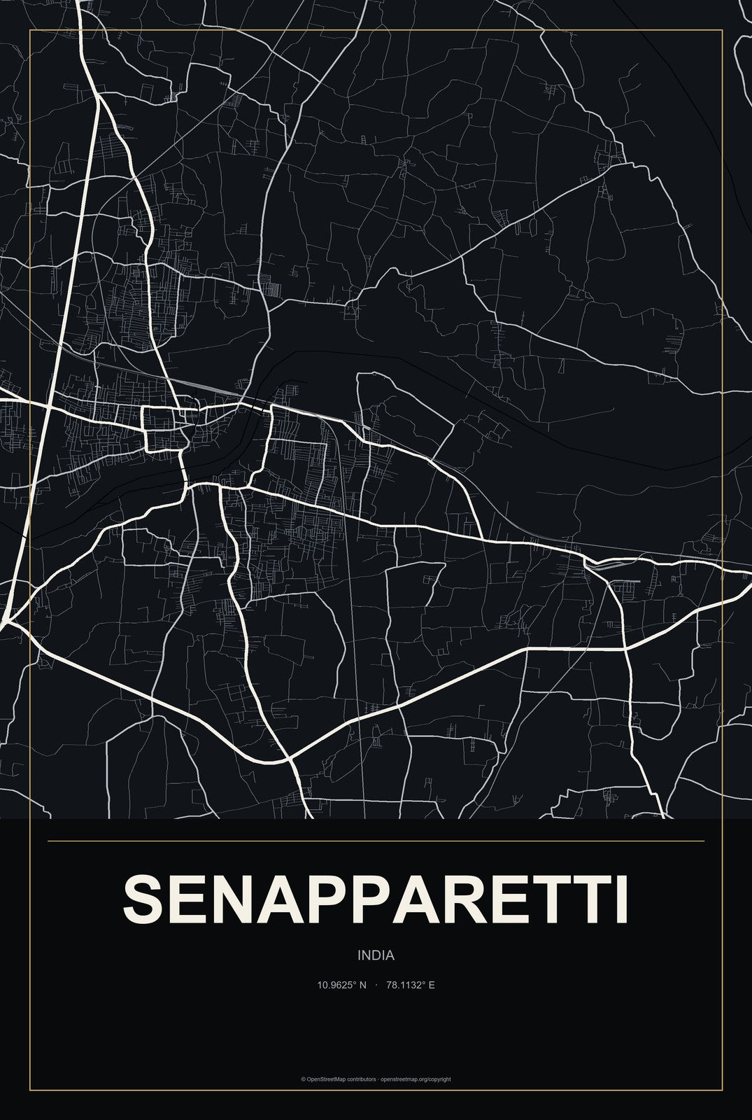 Senapparetti, India City Map Aluminum Sign in Metropolitan Noir style