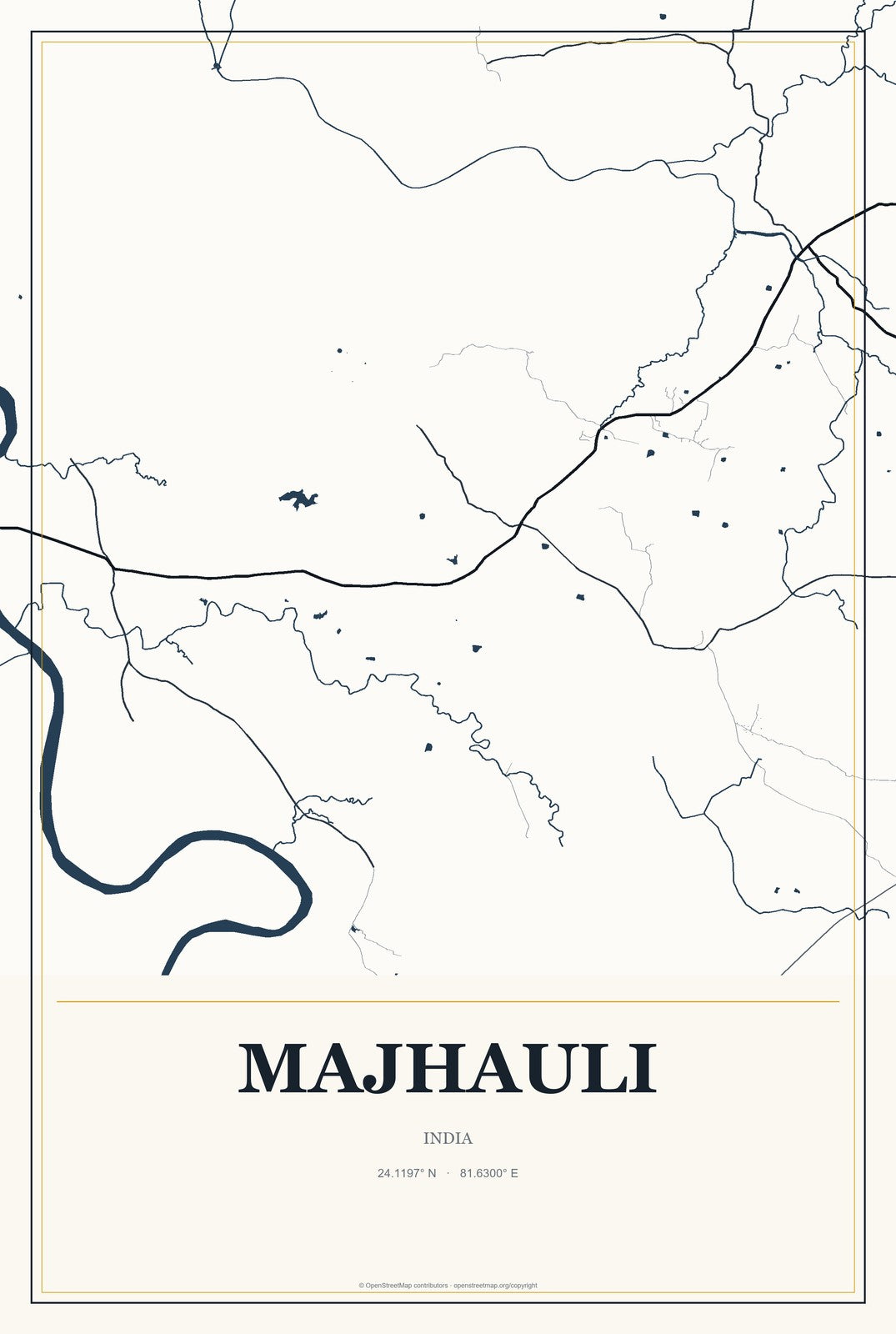Majhauli, India City Map Aluminum Sign in Citrine Modern style