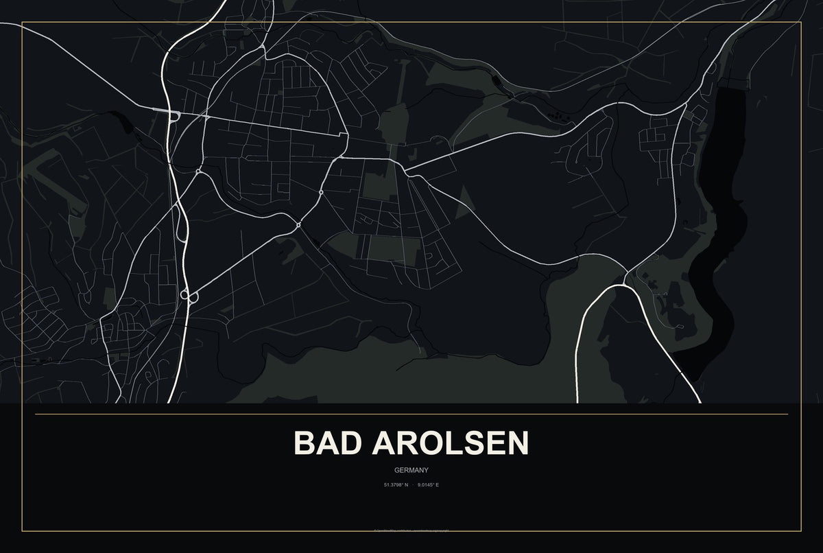 Bad Arolsen, Germany City Map Aluminum Sign in Metropolitan Noir style