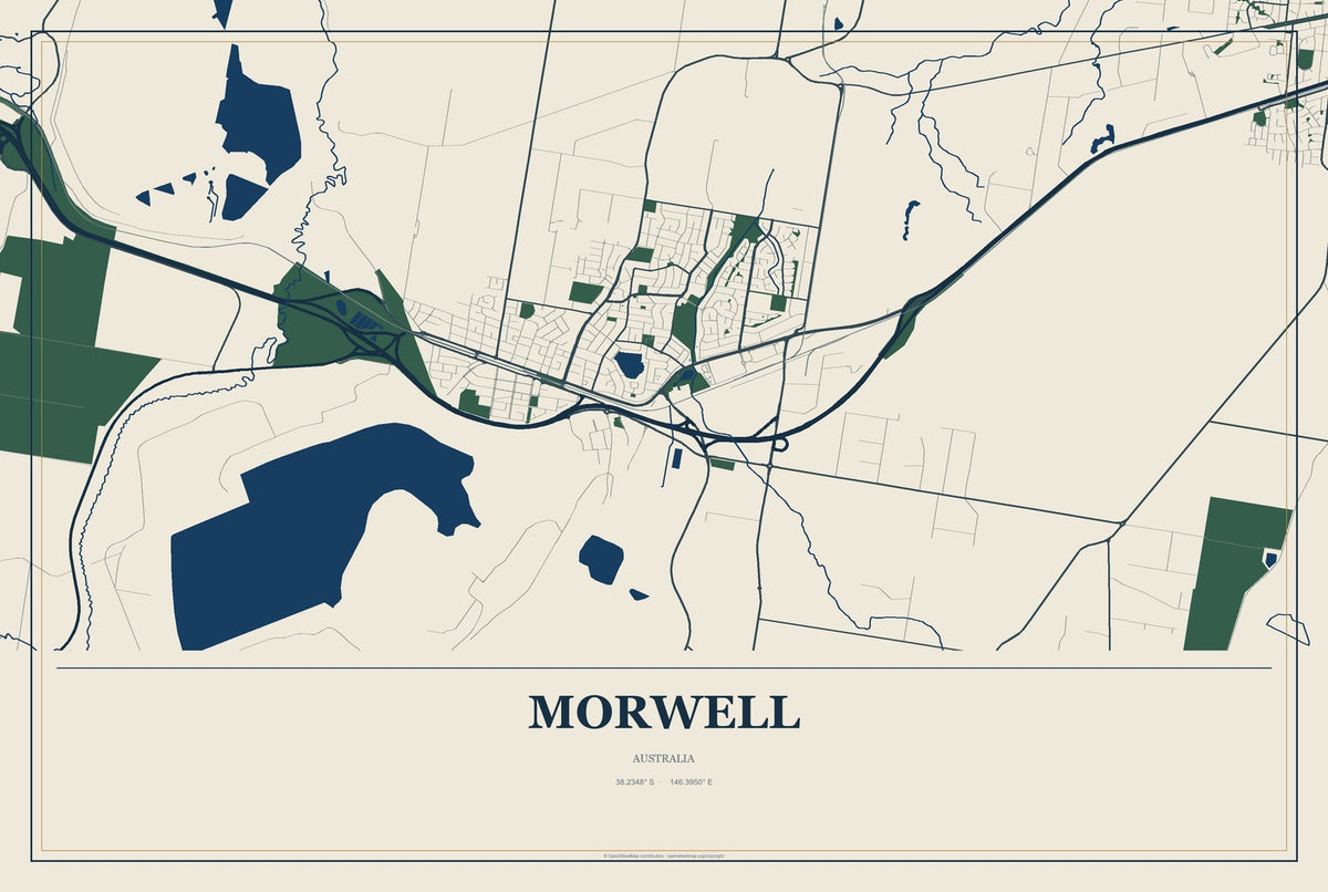 Morwell, Australia City Map Aluminum Sign in Coastal Cutout style