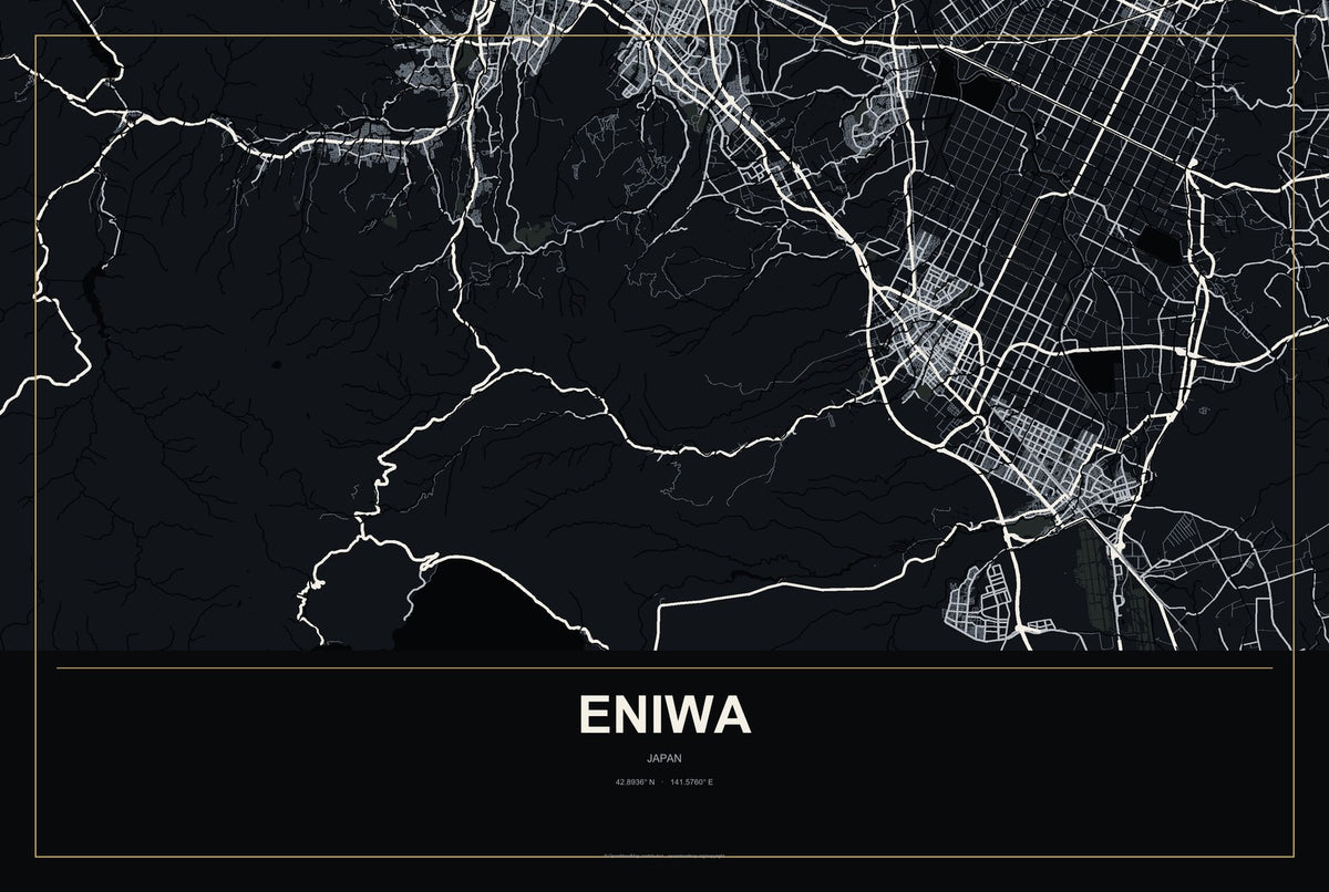 Eniwa, Japan City Map Aluminum Sign in Metropolitan Noir style